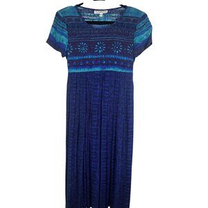 Colorful Floral Dress 6 Blue Retro Boho Indie Folk Peasant Cottage Tropical 80s
